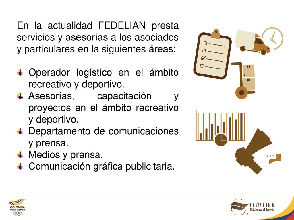 En la actualidad FEDELIAN presta servicios y asesorías a los asociados y particulares en la siguientes áreas: