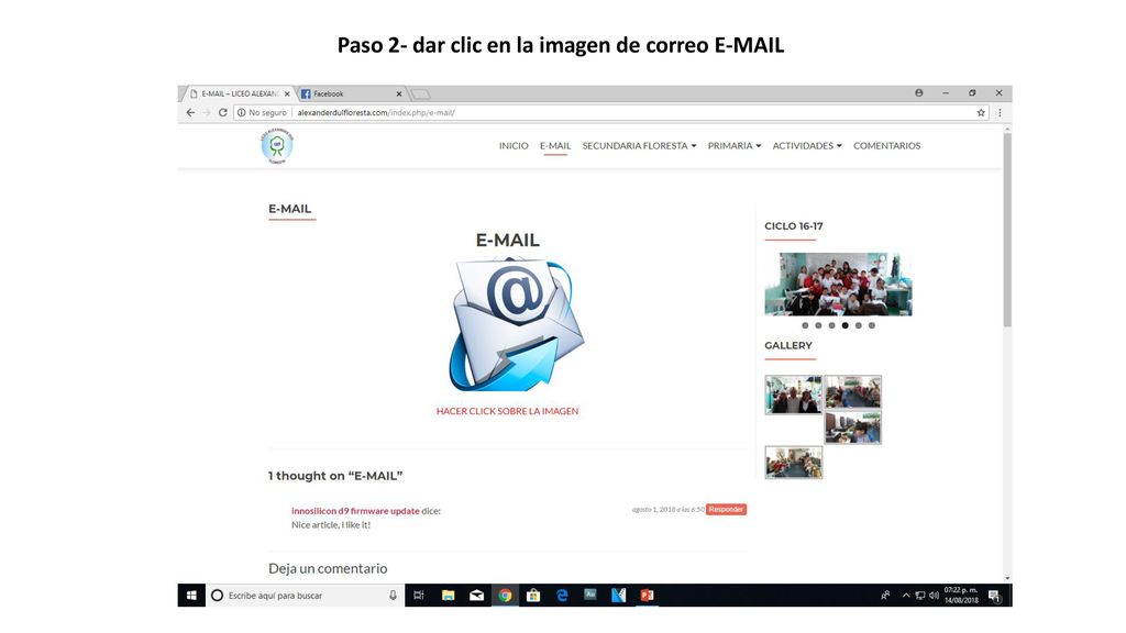 Paso 2- dar clic en la imagen de correo