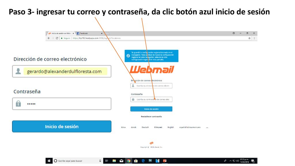 Paso 3- ingresar tu correo y contraseña, da clic botón azul inicio de sesión