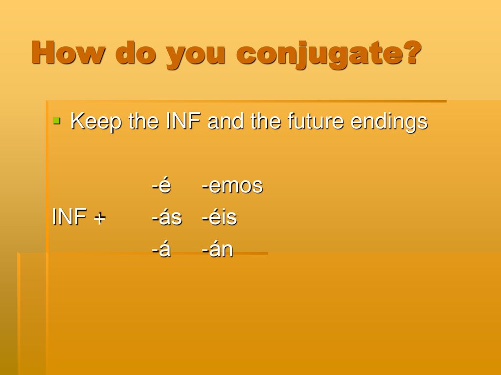 How do you conjugate Keep the INF and the future endings -é -emos