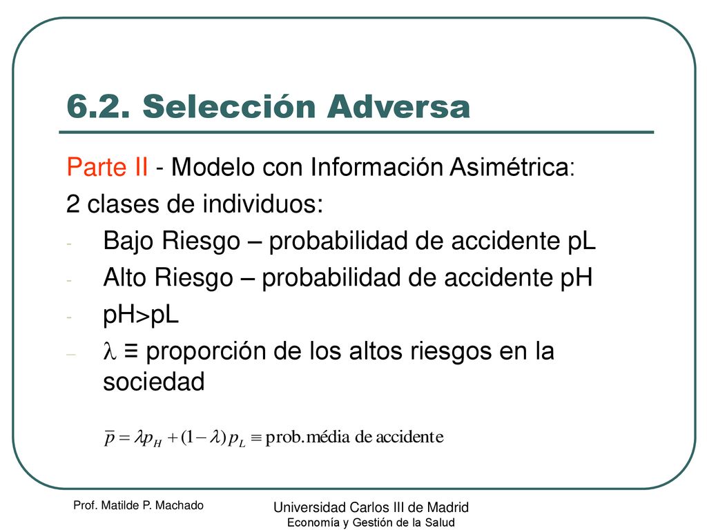 6.2. Selección Adversa Parte II - Modelo con Información Asimétrica: