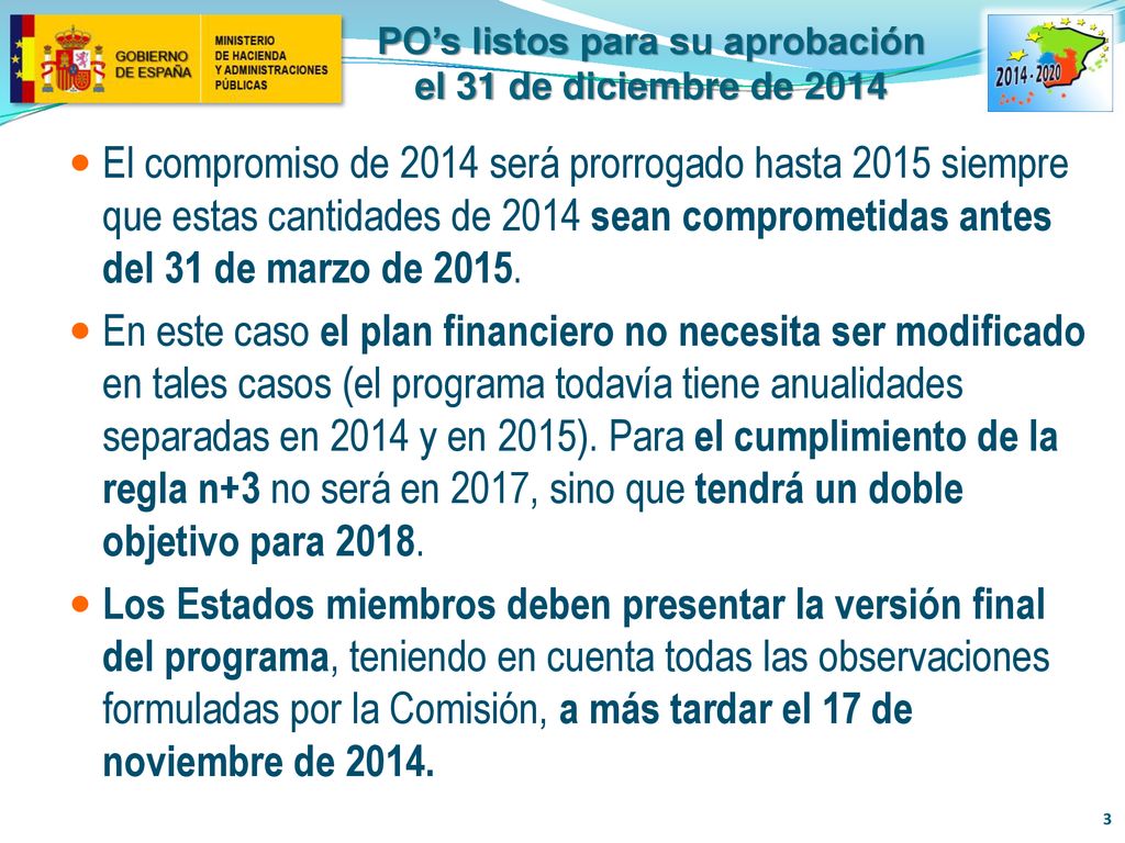 PO’s listos para su aprobación el 31 de diciembre de 2014