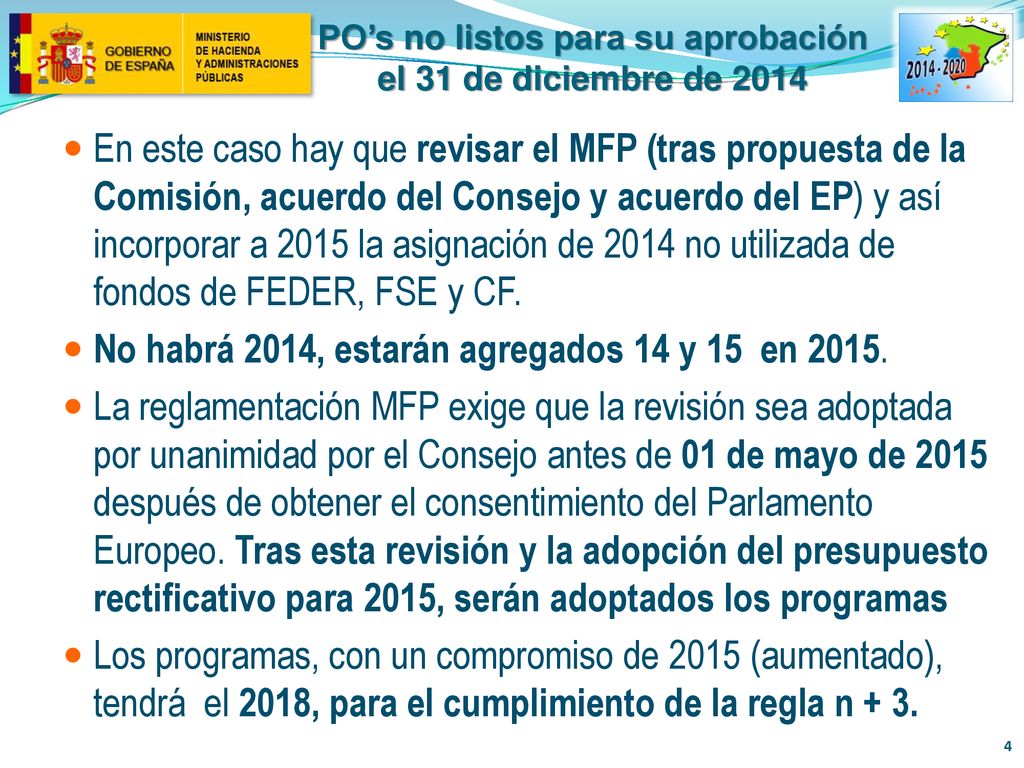 PO’s no listos para su aprobación el 31 de diciembre de 2014