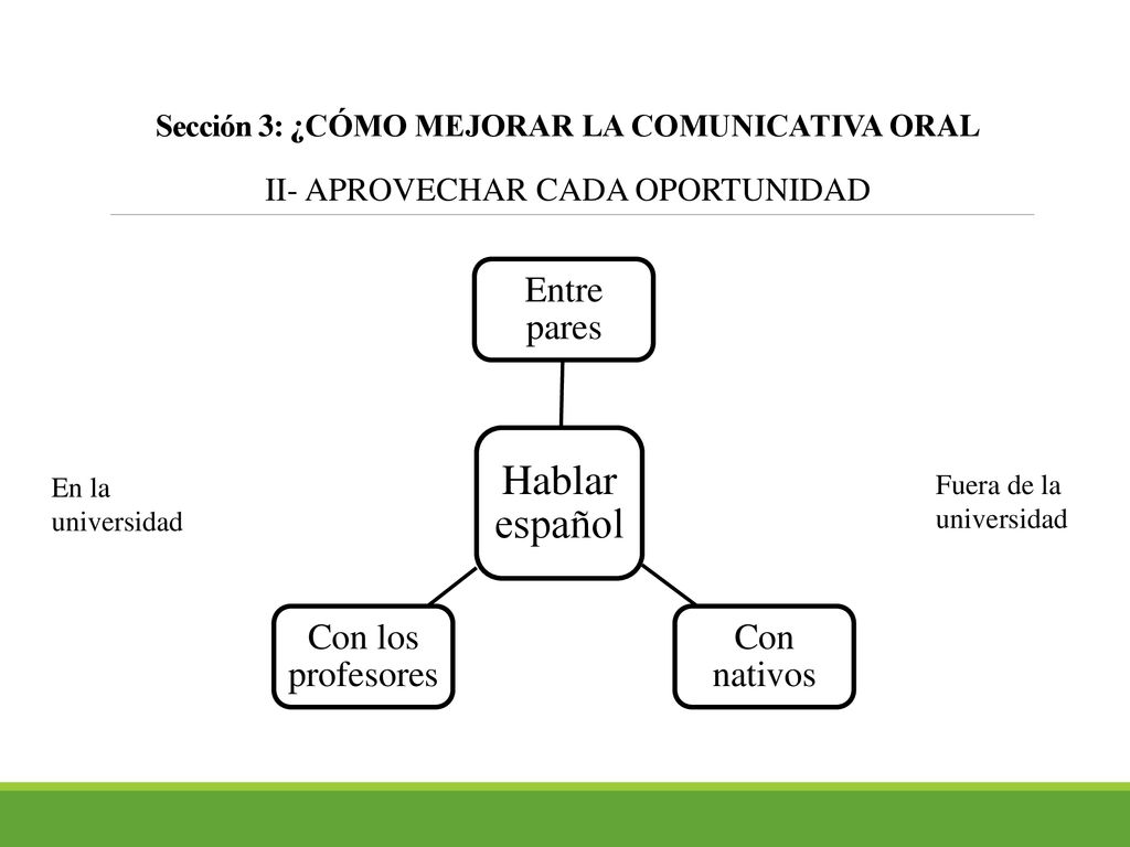 Hablar español Entre pares Con nativos Con los profesores