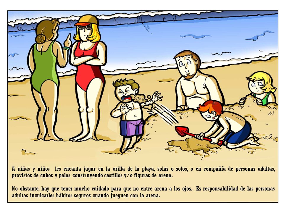A niñas y niños les encanta jugar en la orilla de la playa, solas o solos, o en compañía de personas adultas, provistos de cubos y palas construyendo castillos y/o figuras de arena.