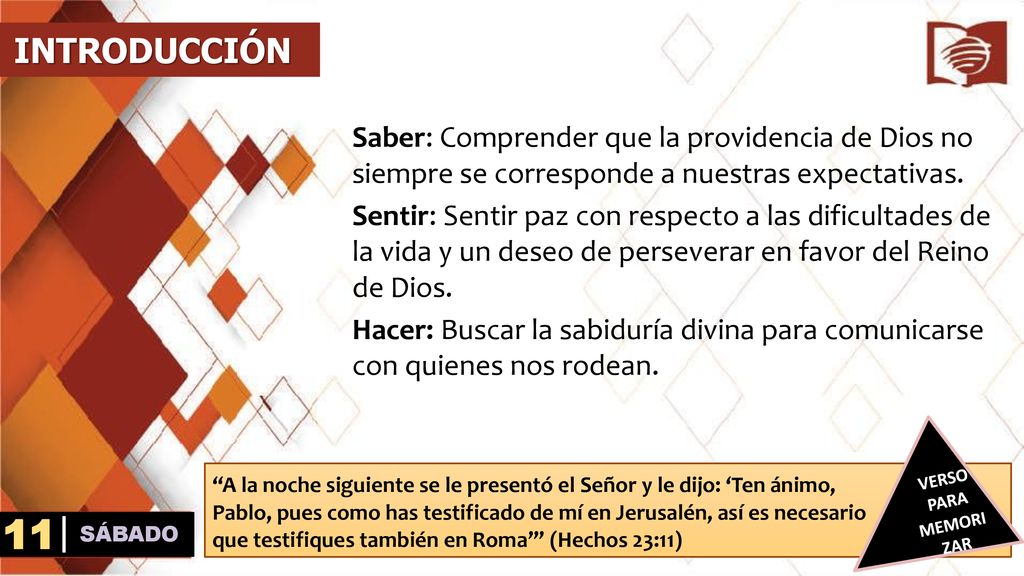 INTRODUCCIÓN Saber: Comprender que la providencia de Dios no siempre se corresponde a nuestras expectativas.