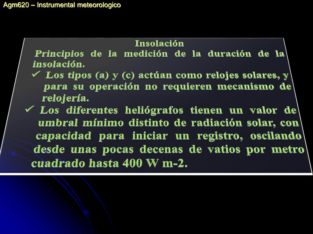 Principios de la medición de la duración de la insolación.