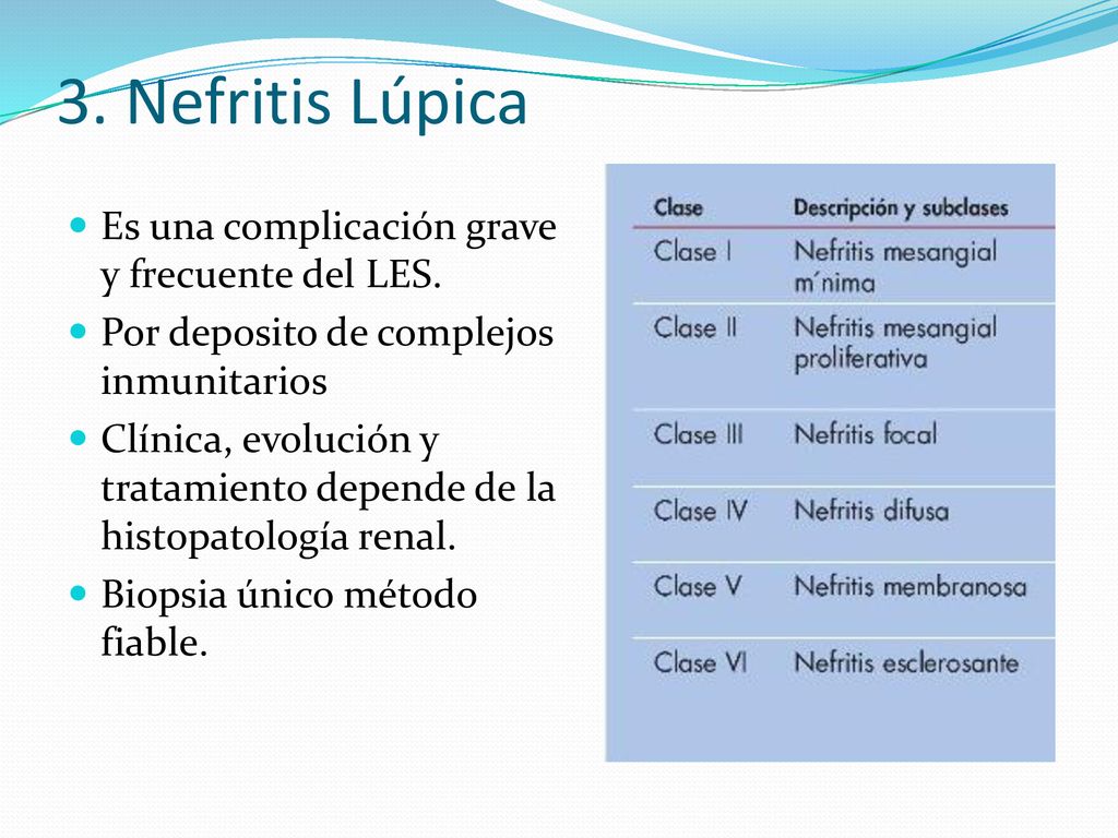 3. Nefritis Lúpica Es una complicación grave y frecuente del LES.