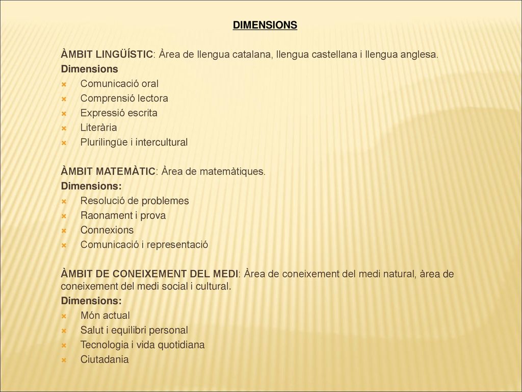 DIMENSIONS ÀMBIT LINGÜÍSTIC: Àrea de llengua catalana, llengua castellana i llengua anglesa. Dimensions.