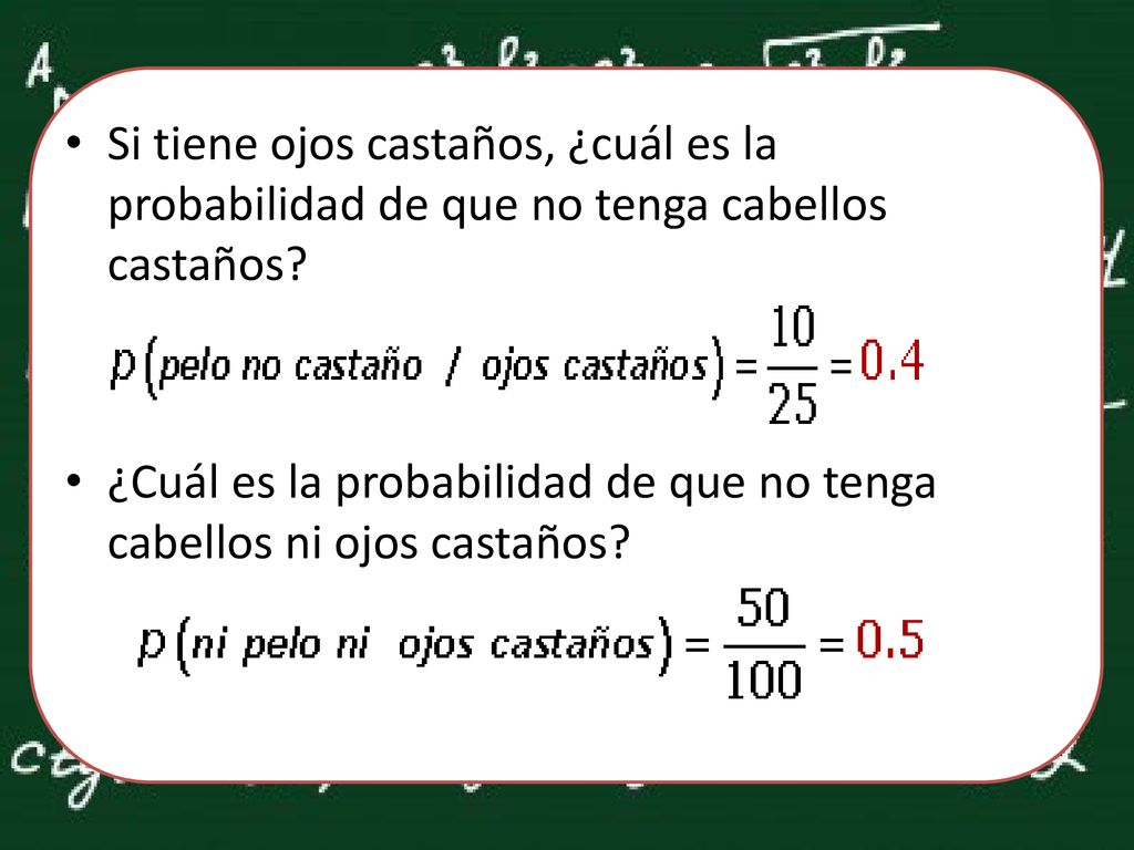 Si tiene ojos castaños, ¿cuál es la probabilidad de que no tenga cabellos castaños