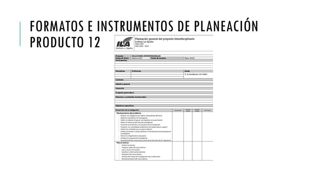 Formatos e instrumentos de planeación producto 12