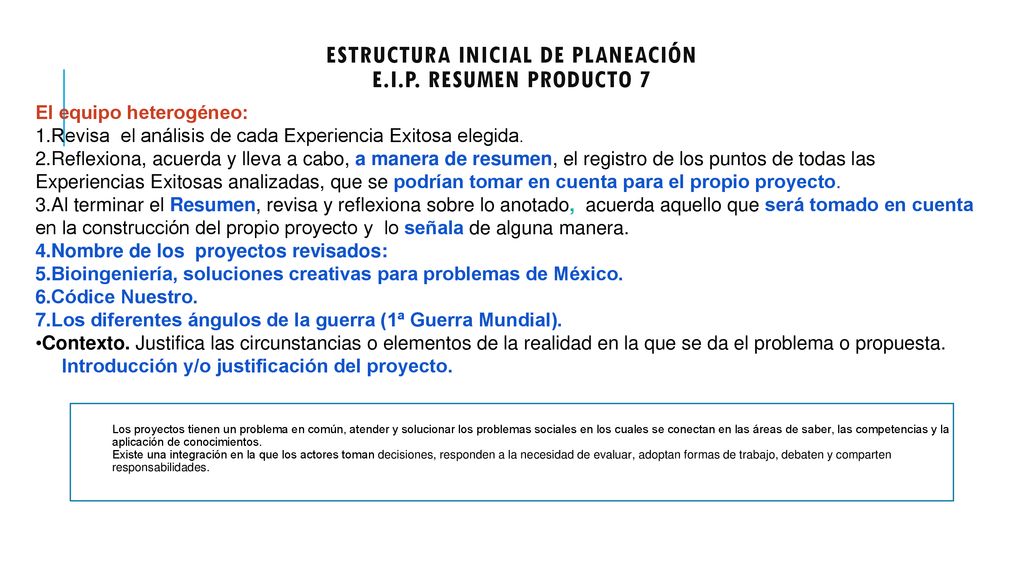 Estructura Inicial de Planeación E.I.P. Resumen Producto 7