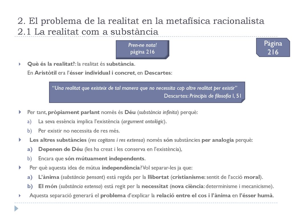 2. El problema de la realitat en la metafísica racionalista 2