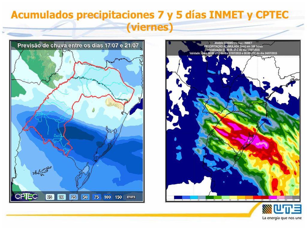 Acumulados precipitaciones 7 y 5 días INMET y CPTEC (viernes)