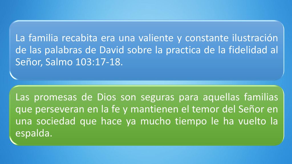 La familia recabita era una valiente y constante ilustración de las palabras de David sobre la practica de la fidelidad al Señor, Salmo 103:17-18.
