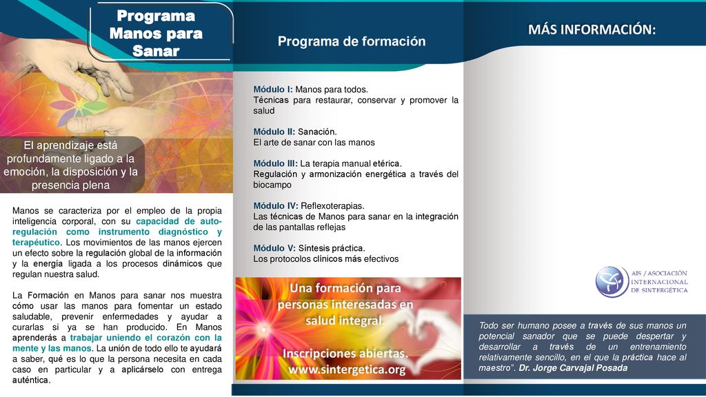 Programa Manos para MÁS INFORMACIÓN: Sanar Programa de formación