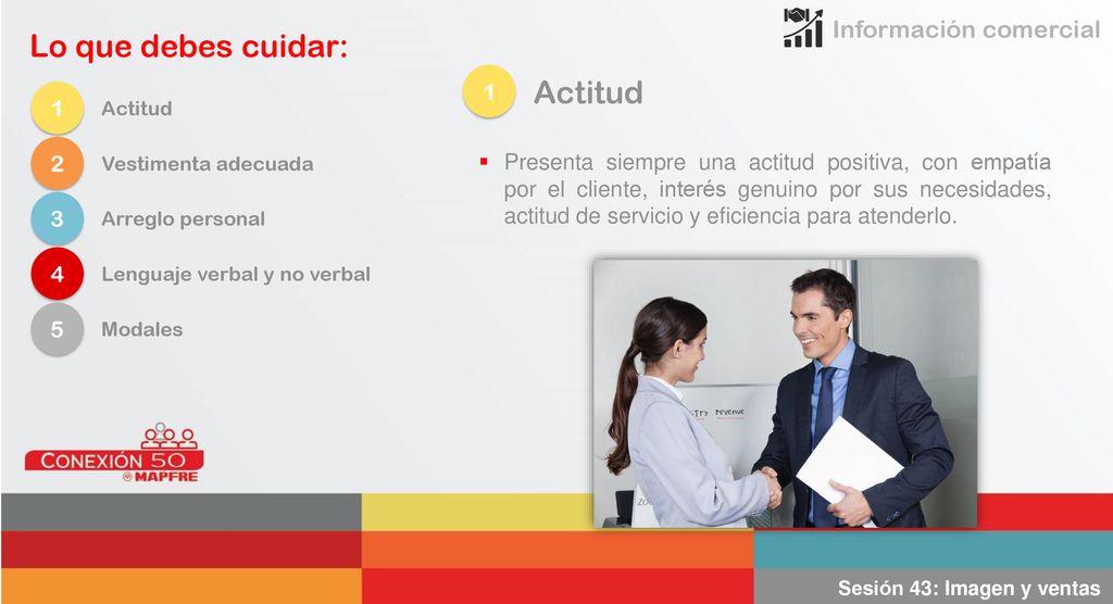 Lo que debes cuidar: Actitud Información comercial 1 1 2
