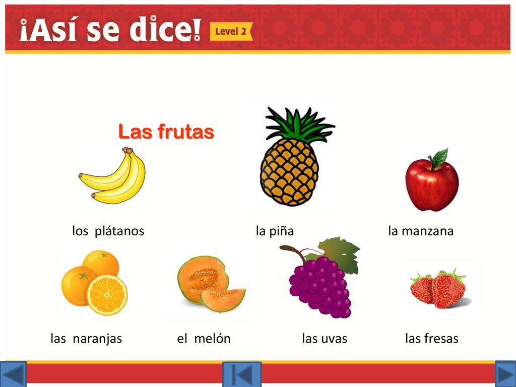 Las frutas las naranjas el melón las uvas las fresas