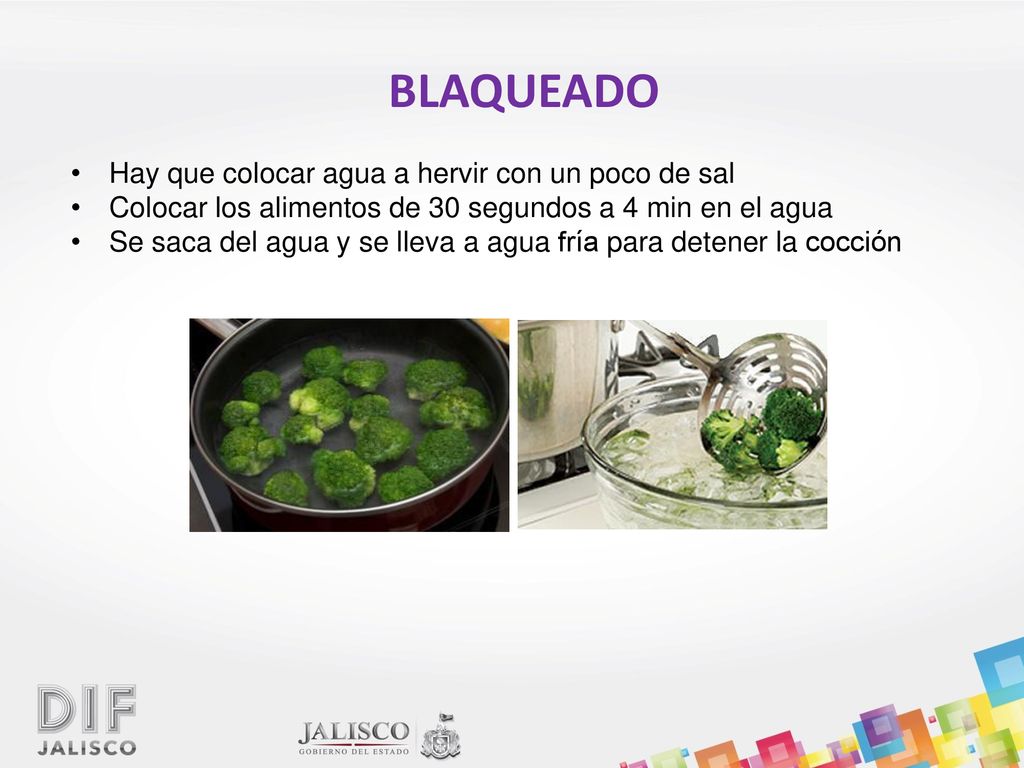 BLAQUEADO Hay que colocar agua a hervir con un poco de sal