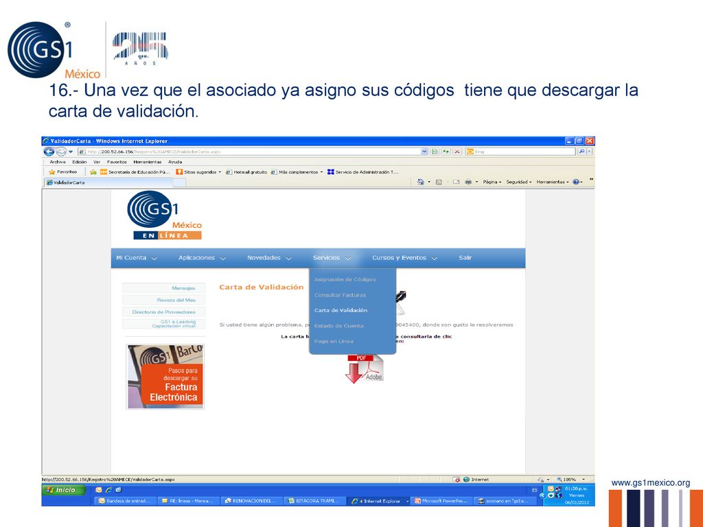 16.- Una vez que el asociado ya asigno sus códigos tiene que descargar la carta de validación.
