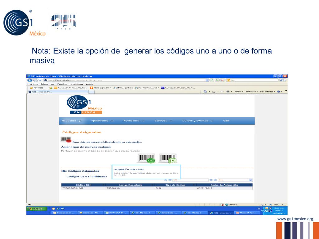 Nota: Existe la opción de generar los códigos uno a uno o de forma masiva