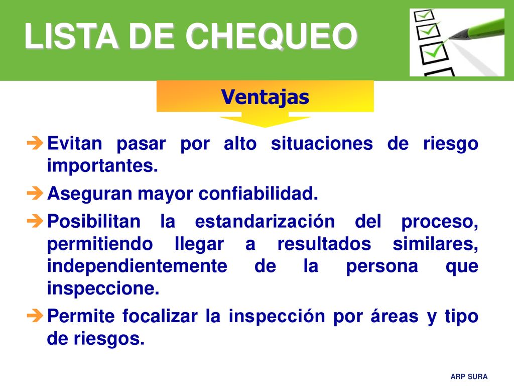 LISTA DE CHEQUEO Ventajas