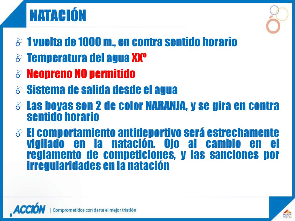 natación 1 vuelta de 1000 m., en contra sentido horario