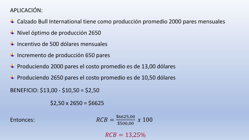 APLICACIÓN: Calzado Bull International tiene como producción promedio 2000 pares mensuales. Nivel óptimo de producción