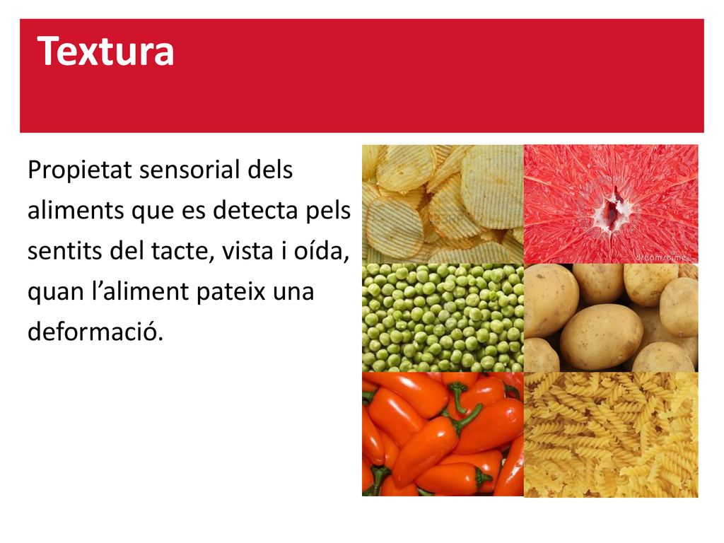 Textura Propietat sensorial dels aliments que es detecta pels