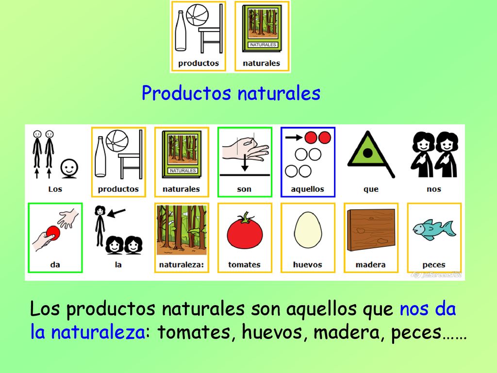 Productos naturales Los productos naturales son aquellos que nos da la naturaleza: tomates, huevos, madera, peces……