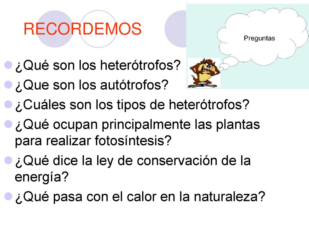 RECORDEMOS ¿Qué son los heterótrofos ¿Que son los autótrofos