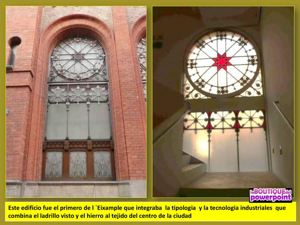 Este edificio fue el primero de l `Eixample que integraba la tipologia y la tecnologia industriales que combina el ladrillo visto y el hierro al tejido del centro de la ciudad