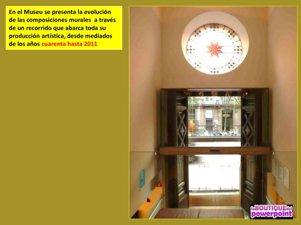 En el Museu se presenta la evolución de las composiciones murales a través de un recorrido que abarca toda su producción artística, desde mediados de los años cuarenta hasta 2011
