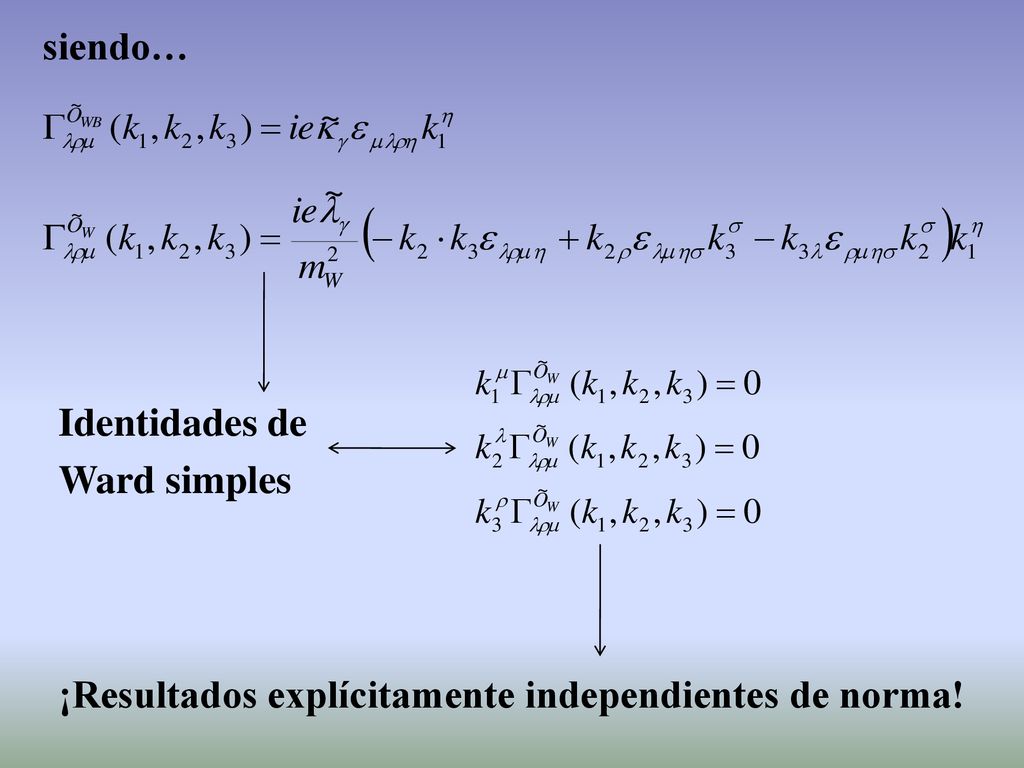 siendo… Identidades de Ward simples ¡Resultados explícitamente independientes de norma!