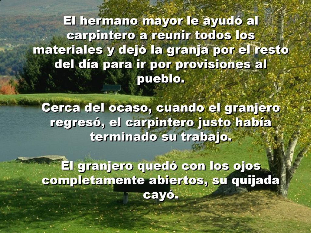 El hermano mayor le ayudó al carpintero a reunir todos los materiales y dejó la granja por el resto del día para ir por provisiones al pueblo.