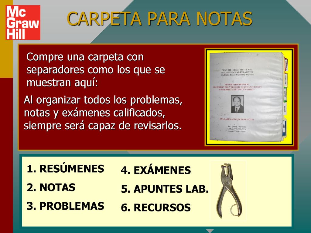CARPETA PARA NOTAS Compre una carpeta con separadores como los que se muestran aquí: