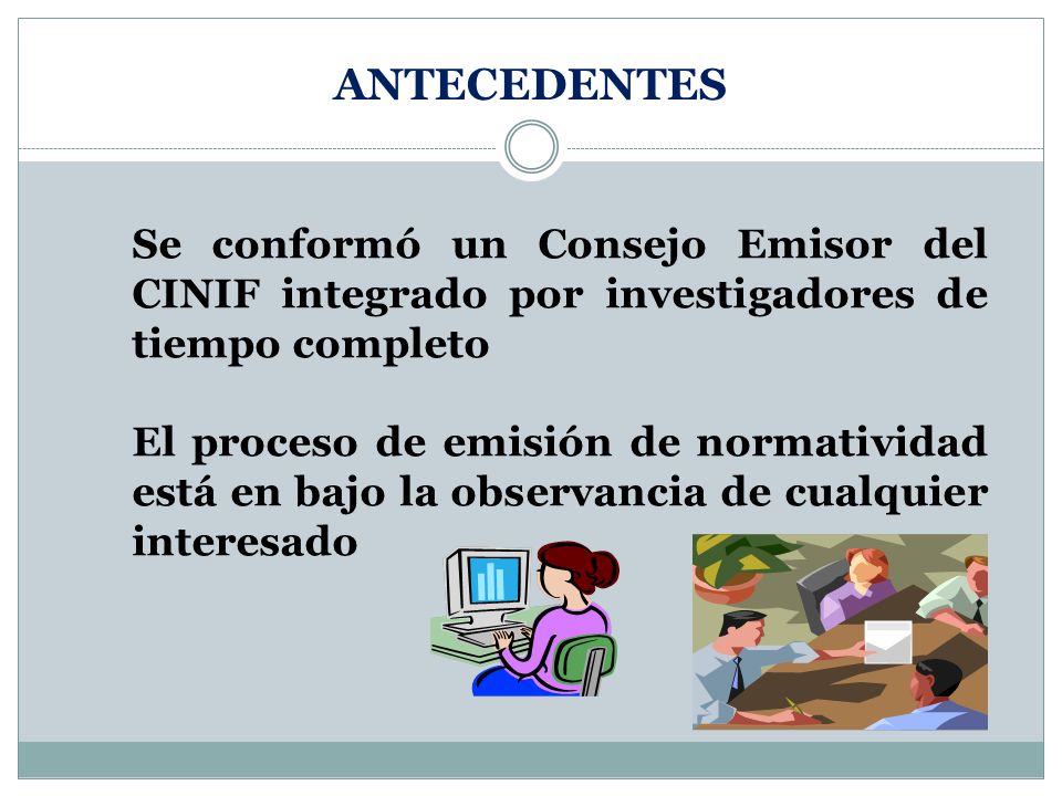 ANTECEDENTES Se conformó un Consejo Emisor del CINIF integrado por investigadores de tiempo completo.