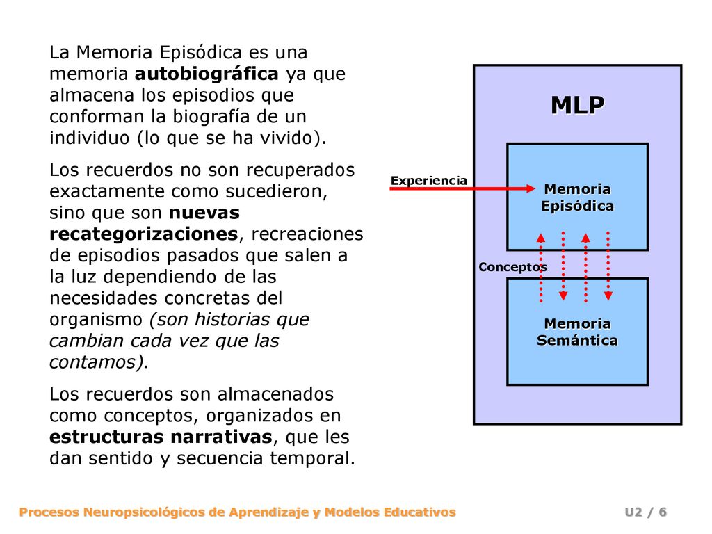 La Memoria Episódica es una memoria autobiográfica ya que almacena los episodios que conforman la biografía de un individuo (lo que se ha vivido).
