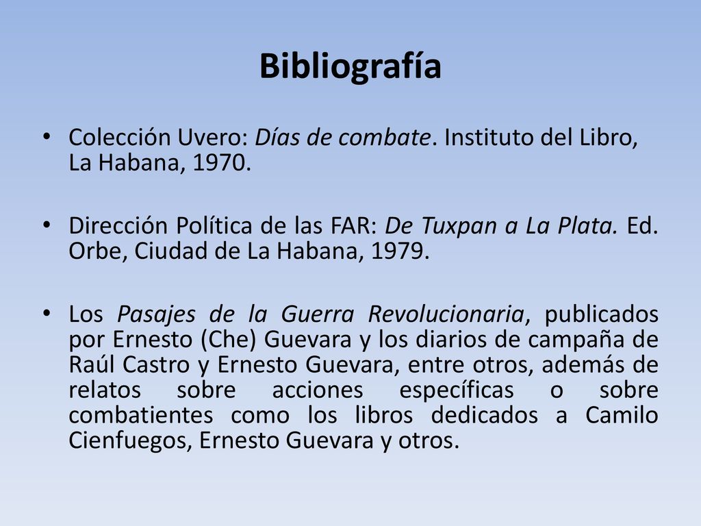 Bibliografía Colección Uvero: Días de combate. Instituto del Libro, La Habana,