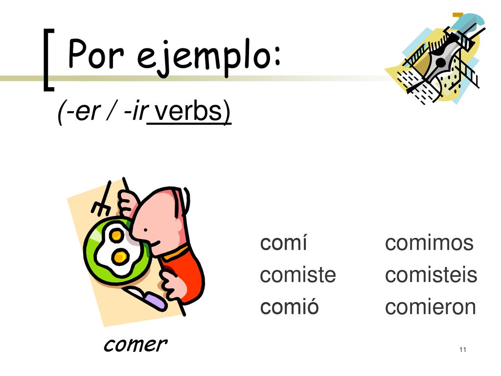 Por ejemplo: (-er / -ir verbs) comer comí comiste comió comimos