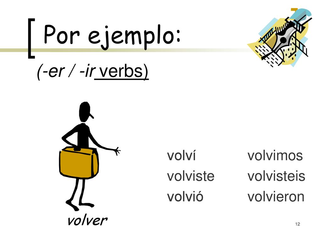 Por ejemplo: (-er / -ir verbs) volver volví volviste volvió volvimos