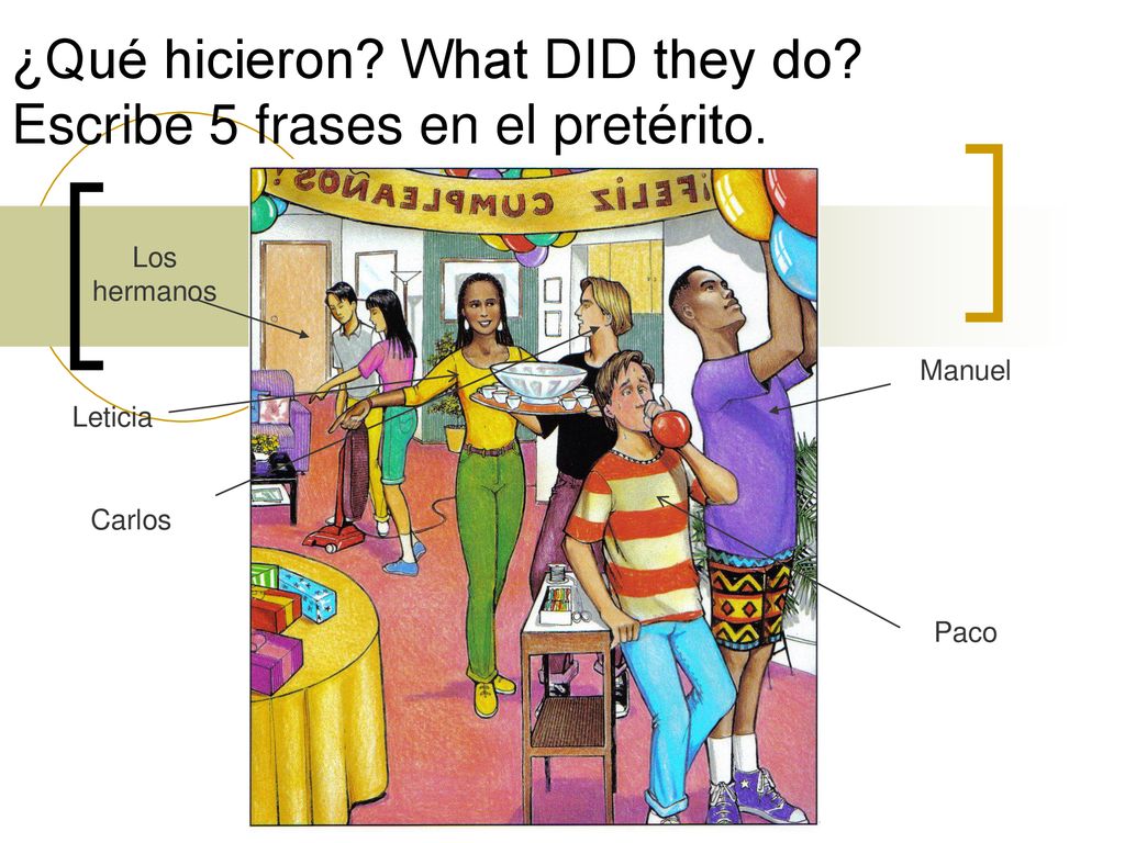 ¿Qué hicieron What DID they do Escribe 5 frases en el pretérito.