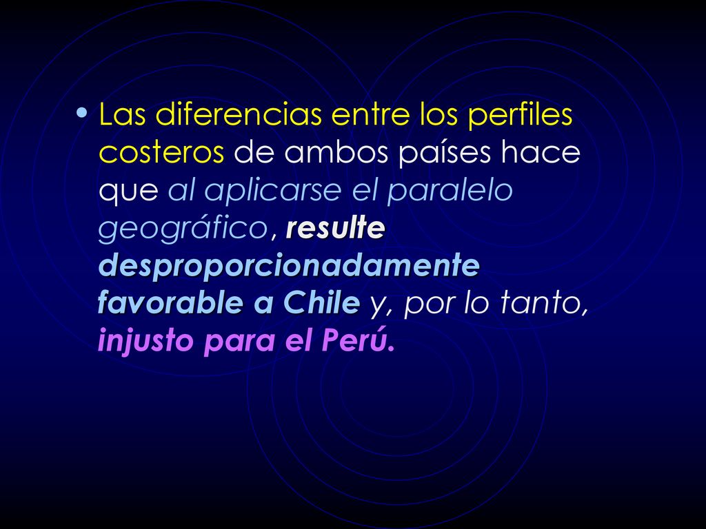 Las diferencias entre los perfiles costeros de ambos países hace que al aplicarse el paralelo geográfico, resulte desproporcionadamente favorable a Chile y, por lo tanto, injusto para el Perú.