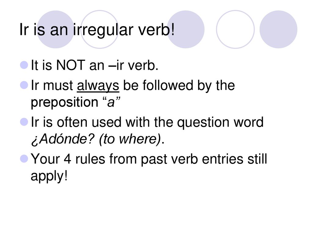 Ir is an irregular verb! It is NOT an –ir verb.