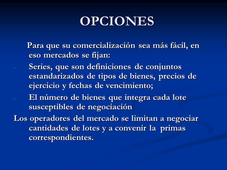 OPCIONES Para que su comercialización sea más fácil, en eso mercados se fijan: