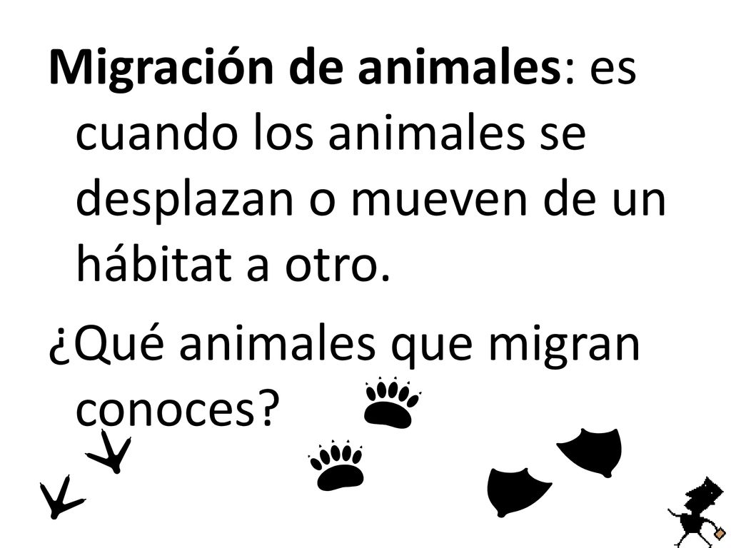 Migración de animales: es cuando los animales se desplazan o mueven de un hábitat a otro.