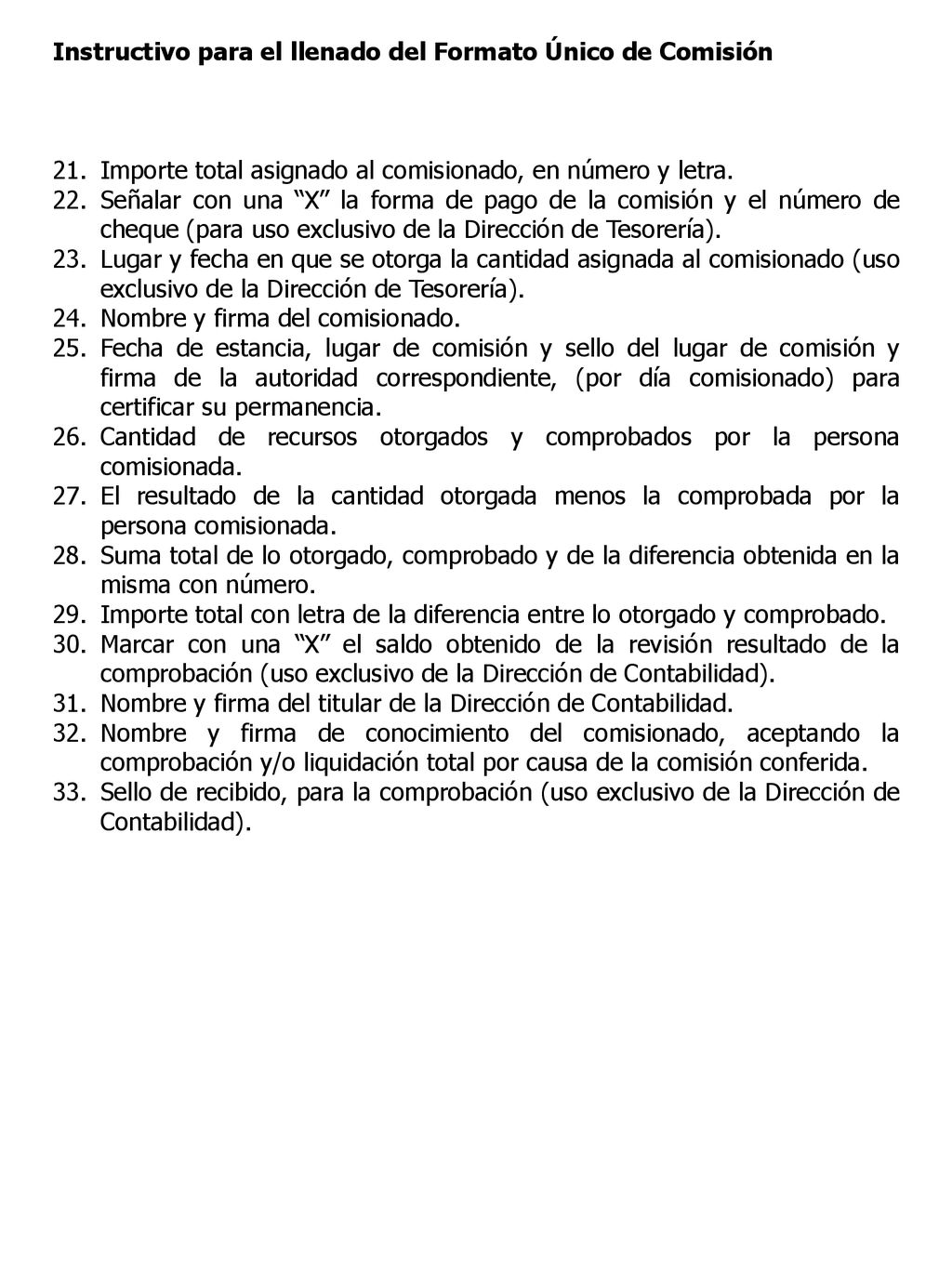 Instructivo para el llenado del Formato Único de Comisión