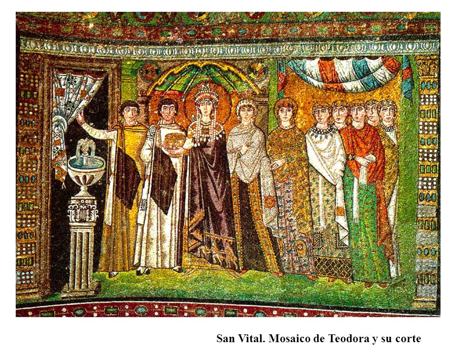 San Vital. Mosaico de Teodora y su corte