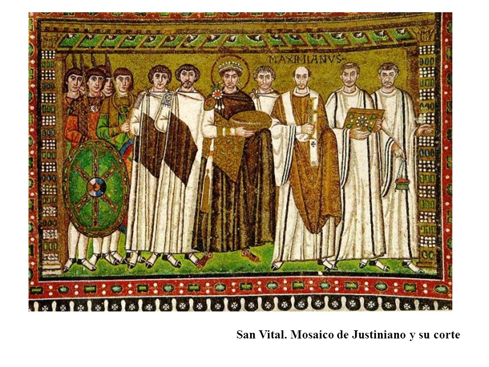 San Vital. Mosaico de Justiniano y su corte