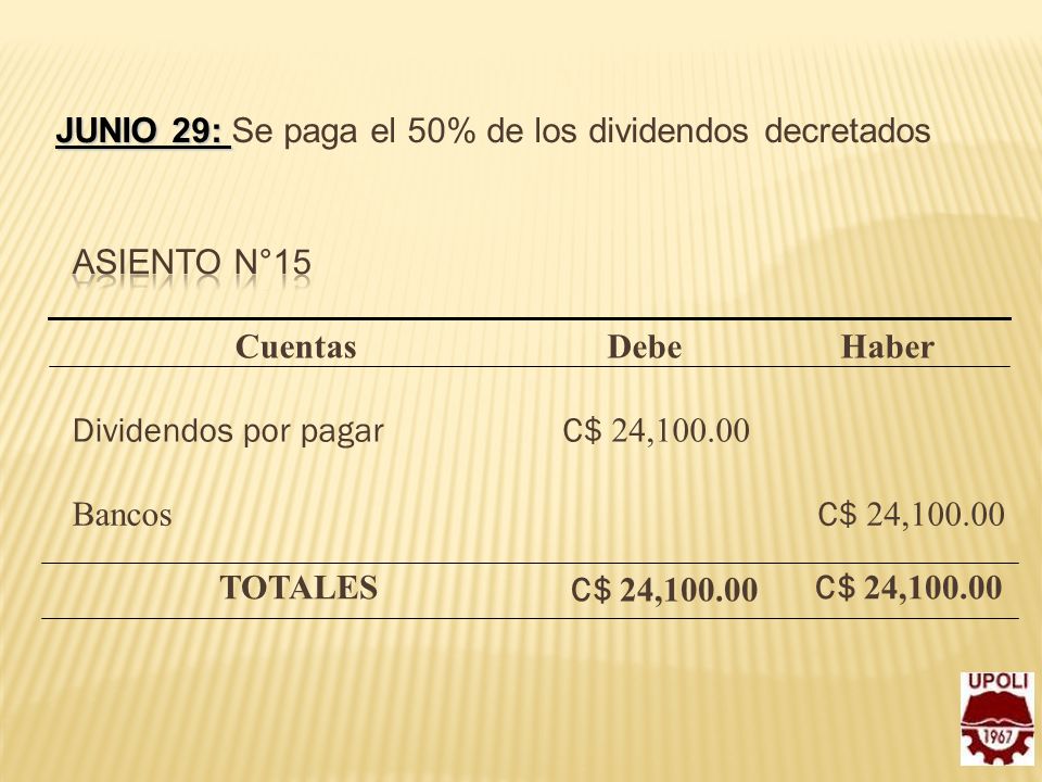 Junio 29: Se paga el 50% de los dividendos decretados
